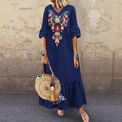 Muslim Women Turkey Maxi Long Dress Moroccan Kaftan Party Vestido Floral Robe Femme Musulman Prayer Garment Islamic Clothing