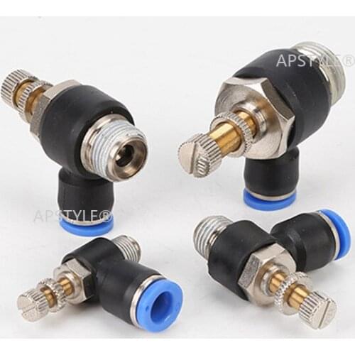 Pneumatic Speed Flow Controller 8mm 6mm 10mm 12mm OD Hose Tube 1/4"BSP 1/8" 3/8" 1/2" Male Gas Airflow Limit Valve Quick Fitting