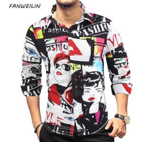 Autumn New Fashion Men Long sleeve Nightclub Floral Shirt Mens Casual Anime Cartoon Beauty Printed Shirts Camisa Social Blouses