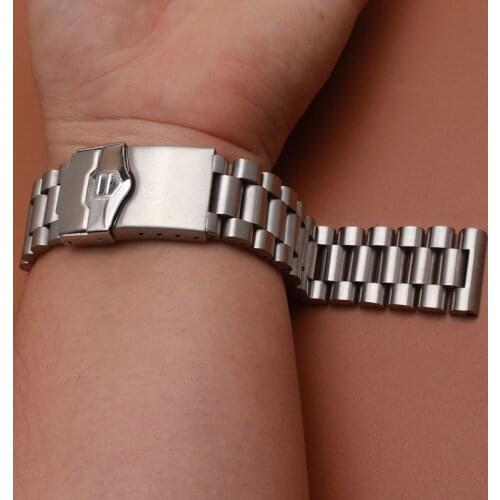 Silver stainless steel metal Watchbands 22mm fit Brand Watch band strap bracelets fold Safety Buckle Clasp Straight end classic