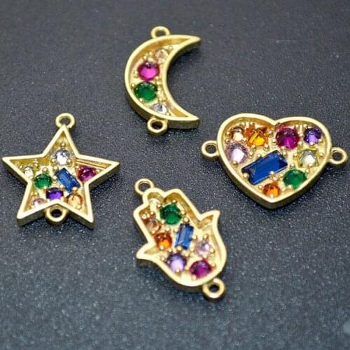 New Arrival DIY Jewelry Making Connectors Gold Plating Star Hear Hand Moon Shape Rhinestone Crystal Setting Connection 10pcs