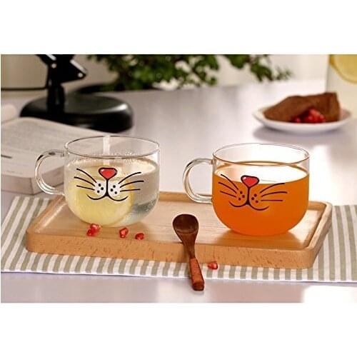 HOMIE Cat Beard Glass Mug Pig nose lips beard cup 500ML Lovely Funny cute cat Coffee Milk Tea heat cold Resistant(17oz)