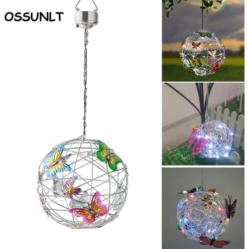 Led Solar Lights Outdoor Garden Decorative Hanging Globe With Butterfly Waterproof String Light Walkway Patio Yard Decoration