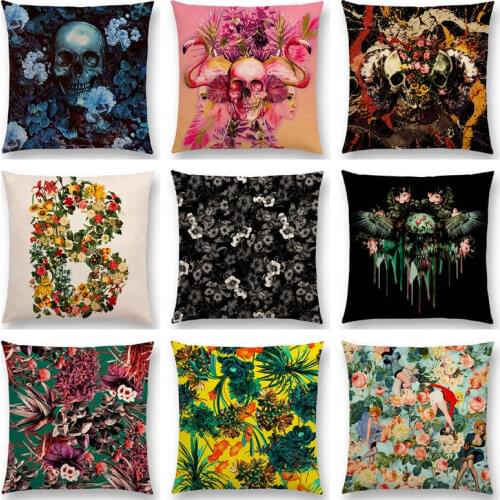 Gorgeous Death Beautiful Skull Floral Garden Colorful Flower Meaning Of Life Pattern Cushion Cover Decor Sofa Throw Pillow Case