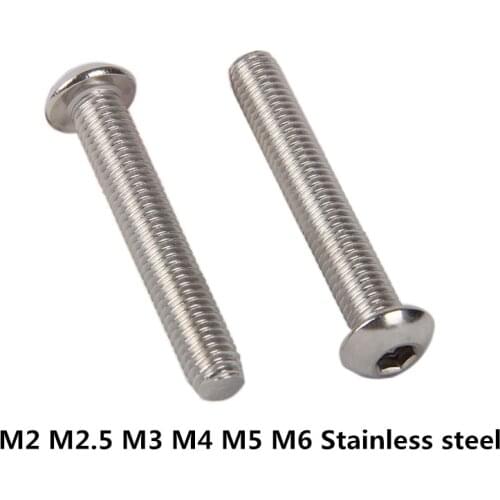 Fastener Round 50pcs M2 M2.5 M3 M4 M5 M6 Iso7380 Stainless Steel 304 A2 Round Head Screws Mushroom Hexagon Socket Button Bolts
