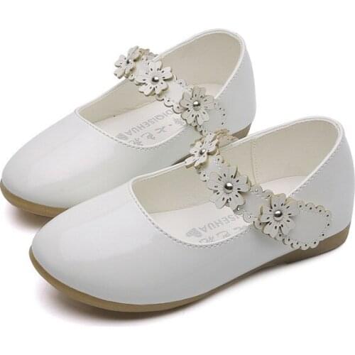 1-7T Baby Girls Shoes Girls Flower Kids Princess Shoes Cocktail Party Shoes Kids Wedding Dress Leather Shoes White Black Pink