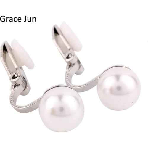 Grace Jun 4 colors New simulated pearl clip on earring no pierced for women wedding luxury bridal earring bijouterie 8mm&12mm