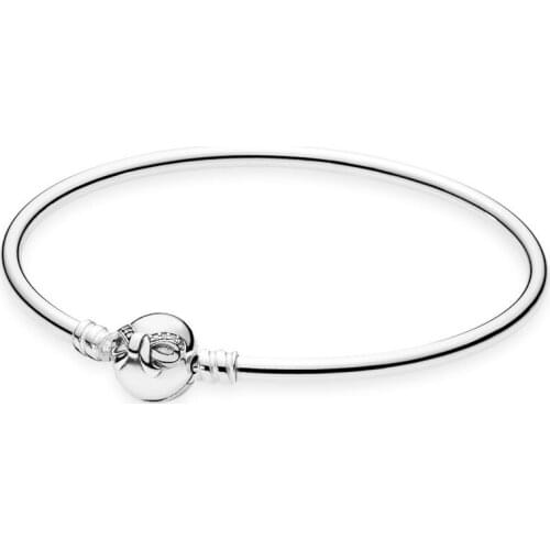 Authentic 925 Sterling Silver Moments Dainty Bow Fashion Bangle Fit Pandora Women Bead Charm Bracelet Gift DIY Jewelry