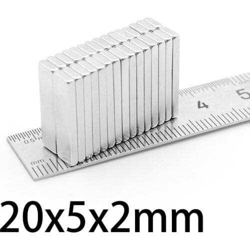 10-200PCS 20x5x2mm Block Super Strong Magnetic Magnets 20mmx5mmx2mm Permanent Neodymium Rectangular Magnet 20*5*2mm