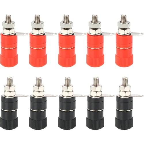 10pcs 4mm Banana Socket Copper Nickel Plated Binding Post Nut Banana Plug Jack Connector Red + Black