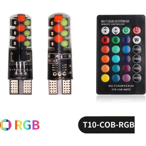 100Sets Led W5W T10 RGB Clearance Light Car RGB COB 12SMDs Multi Mode Car Light Bulbs With Remote Control