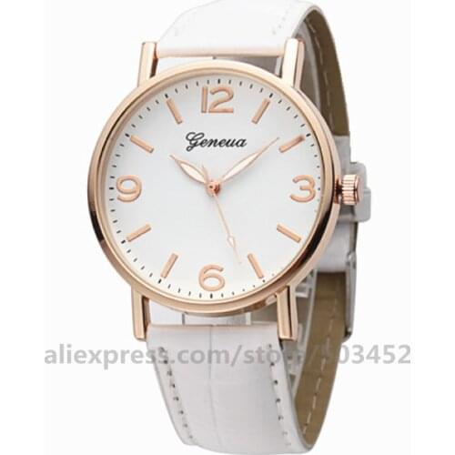 100pcs/lot Geneva 5398 Women Watch Factory Price Watch Strap PU Belt Watches Simple Stud Scale Rose gold Case Sport Watch