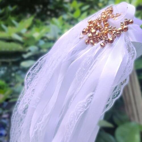 50Pcs White Lace Ribbon Wedding Wands with Gold Bell 20pcs Wedding Ribbon Fairy Stick Twirling Streamers Party Prop Wands