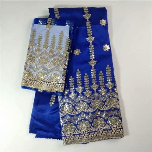 2018 African George Lace Fabric With Blouse Indian Royal Blue Lace Fabric With Blouse For Nigeria Wedding Dress Silk Lace WH6-30