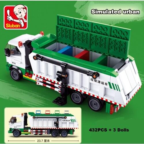 432Pcs City Garbage Classification Truck Car Model Bricks 100 Cards Building Block Sets Brinquedos Educational Toys for Children