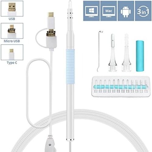 5.5mm Lens 2m Cable Type-C Android Endoscope Camera Ear clean Spoon Earpick Otoscope Camera For PC And Phone