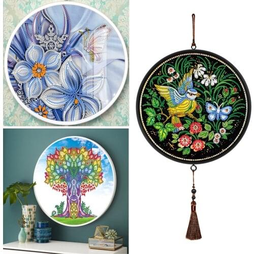 DIY 5D Special Shaped Diamond Painting with Round Framed Animal Diamond Mosaic Tassel Pendant Decoration Mosaic Cross Stitch