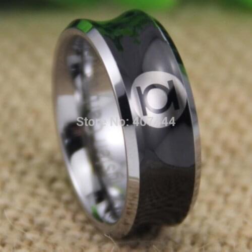 Free Shipping YGK JEWELRY Hot Sales 8MM Black Silver Edges Concave GREEN LANTERN New Mens Tungsten Wedding Ring