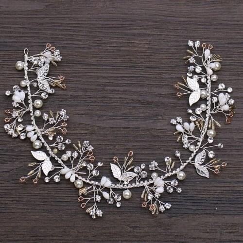 Shinny Pearl Crystal Bridal Wedding Head Piece Bride Headwear Headband Hair Band Handmade Women Party Hair Jewelry Accessories