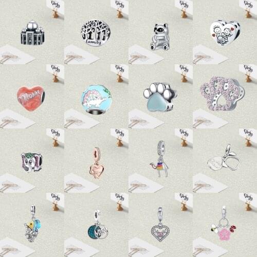 5PCS Silver Color Crystal Elephant Enamel Mom Heart Lfie of Tree Family Beads Fits European Pandora DIY Bracelets Jewelry Making