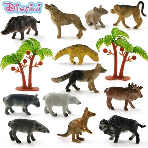 12pcs New Boar Wolf Monkey Anteater Fox Kangaroo Hippo Polar Bear Deer Model Action Figure Educational Gift For Children Toys
