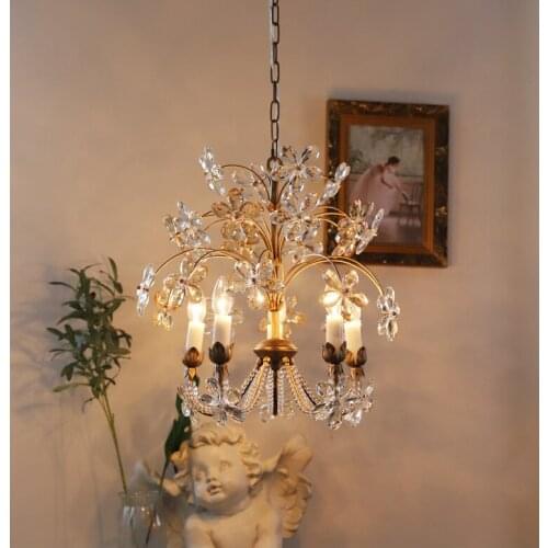 French romantic pastoral crystal flower chandelier American retro bedroom room bed and breakfast light luxury lamp