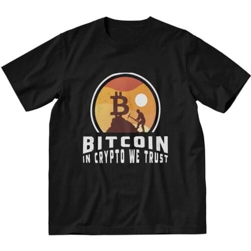 Bitcoin Sunset In Crypto We Trust T Shirt Men 100% Cotton Printing T-shirt Funny Tshirt Short Sleeve BTC Fans Tees Tops Gift