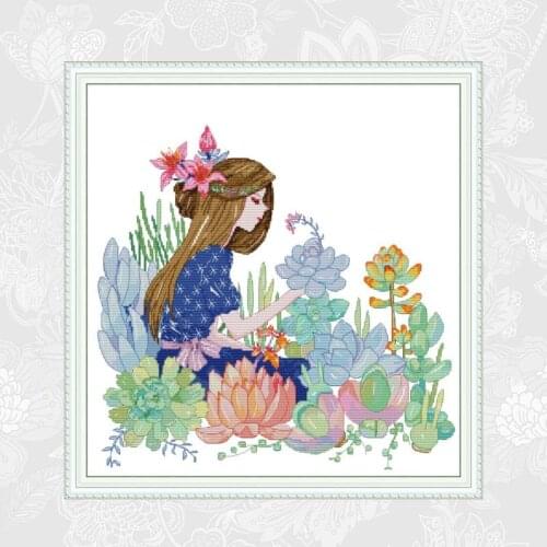 Enjoy flower girl Paintings Counted Cross Stitch kits Sale, Embroidery Needlework Set, Home Decor Send Gift Accessory Tools