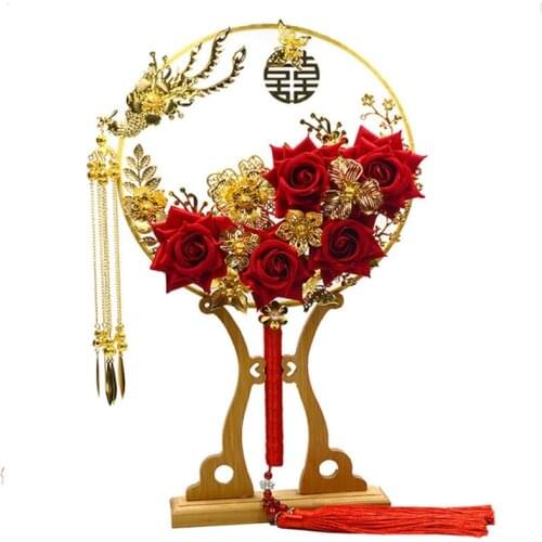 Chinese bride holding fan Xiuhe wedding dress accessories handmade antique Bridesmaid fan