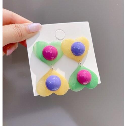 Korea Exaggerate Personality Candy Color Resin Love Earrings Irregular Geometric Contrast Stitching Drop Earrings for Women