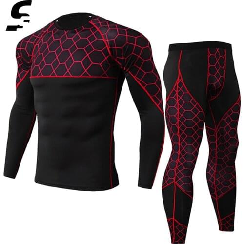 2ps Gym Clothing Men Jogging Suits Motorcycle Compression Sets Quick Dry Fitness Men‘s Sports Running Set Tight Top + Leggings