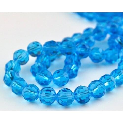 New Round Ball Faceted Lake Blue Crystal Loose Spacer Beads 8mm 70pcs Crystal Glass DIY Beads for Jewelry Making Accessories
