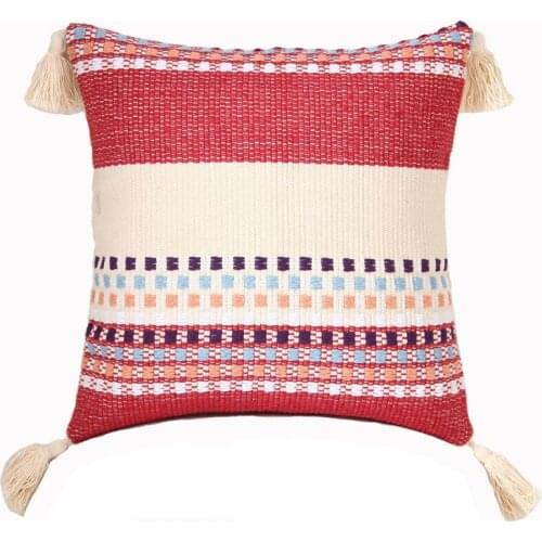Cotton Material Geometric Tassel Square Pillowcase Office Lumbar Pillow Without Core 40cmx40cm