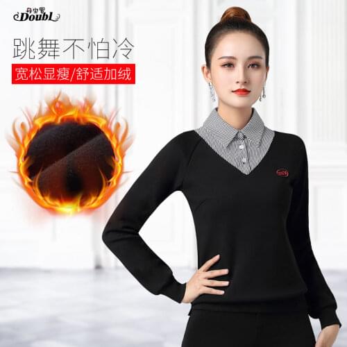 Latin Blouse Womens Long-Sleeved Autumn and Winter Plus Velvet Ladies Adult National Standard Dance Clothes Fashionable New