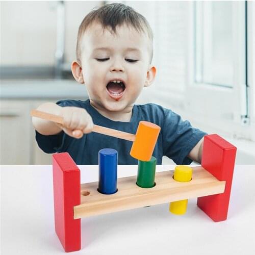 Montessori Toddlers Kids Wooden Pounding Bench Early Educational Set Gifts For Children Toy Musical Instrument Pounding Game Toy