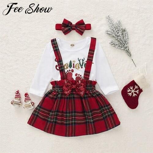 My First Christmas Clothes For Baby Girl Romper Set Red Plaid Squeins Bow Baby Chirstmas Outfits New Years Costumes