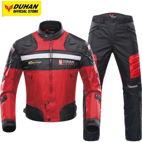 DUHAN Motorcycle Jacket Mens Moto Cycling Pants Motocross Suit Body Protector Detachable Liner 4 Season Moto Cycling Clothing