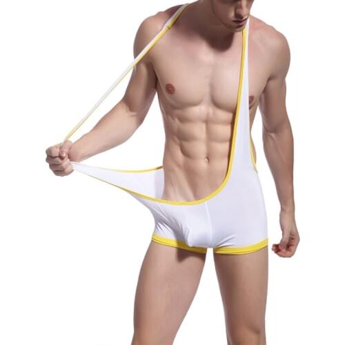 Mens Sexy Suspender Wrestling Singlet Underwear Bodysuit Stretch Soft Milk Silk Mens Piece Sexy Costume Plus Size S M L XL