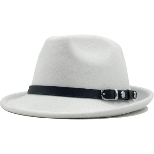 Mens Winter Autumn white Feminino Felt Fedora Hat for Gentleman Winter Wool Church Derby Bowler Homburg Jazz Hat Size 56-58cm