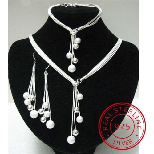 925 sterling silver high-quality five-wire beads Necklace Bracelet Earring new ladies wedding jewelry party gift three-piece Set