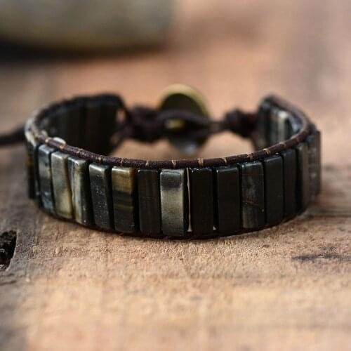 New Boho Bracelets Tube Shape Natural Stone Single Leather Wrap Bracelet Semi Precious Stones Beadwork Couple Bracelet Dropship