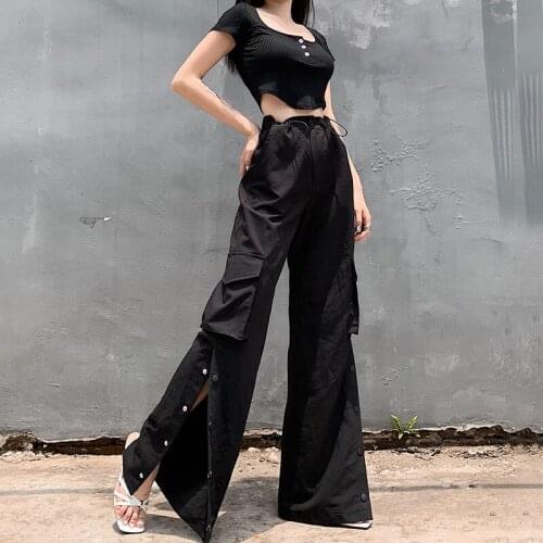 New Street Shot Design Snap Fastener Split High-Waist Bib Overall Womens Drape Slimming Mopping Pants Casual Pants