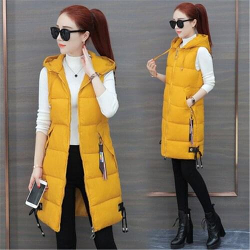 Autumn Winter Vest Women 2021 Cotton-Padded Warm Thicken Long Woman Vest Female Hooded Parka Jacket Waistcoat Loose Outwear New