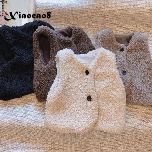 Autumn Winter Warm Thick Kids Vest for Girls Boys Lmitation Lamb Wool Solid Sleeveless Jackets Unisex Children Toddler Outwear
