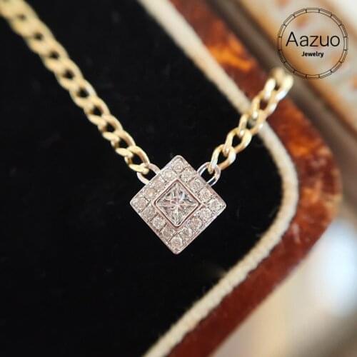 Aazuo INS 18K Orignal Yellow Gold Real Diamond Classic Square Necklace With Chain 45CM Gifted for Women Wedding Link Chain Au750