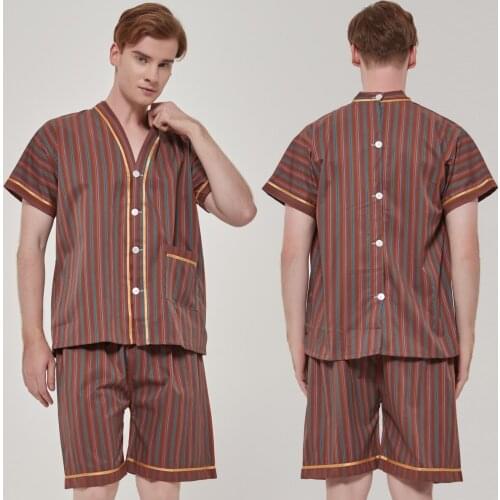 Men Pajamas Sets Cotton Pyjamas Nightwear Sleepwear Underwear Striped Printed Casual Spring Summer Couples Lovers Bottons