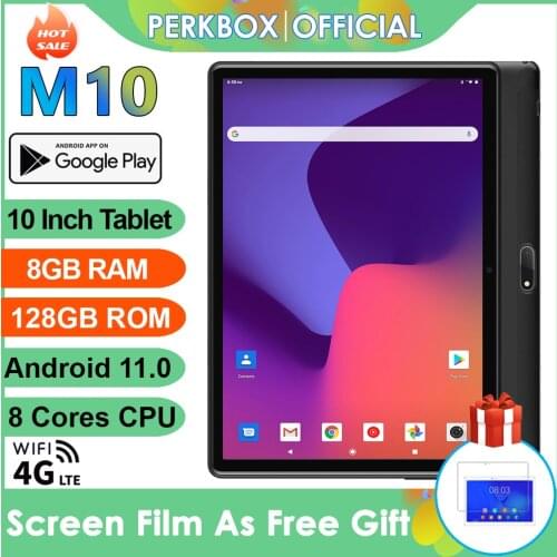 Perkbox 10 Inch Tablet Android 10.0 OS Octa Core 6GB RAM 128GB ROM 1280x800 IPS Cameras 4G LTE Network WiFi GPS Youtube Pad