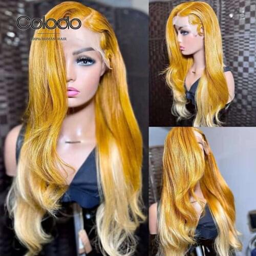 Transparent Body Wave Colored Lace Front Wig Ginger Orange Human Hair Wigs T Part Lace Frontal For Women Remy hair