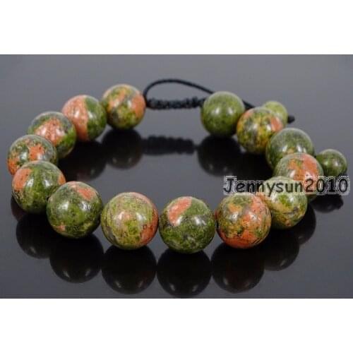 Handmade 12mm Adjustable Natural Unakite Gems Stone Round Beads Bracelet Healing Reiki 5 Strands/Pack
