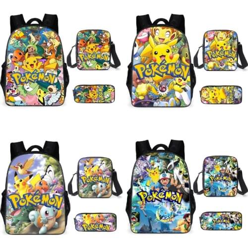 Pokemon Pikachu Backpack School Bag for Boys Pencil Case Schoolbag Anime Cartoon Bag Supplies Children Backpack Laptop